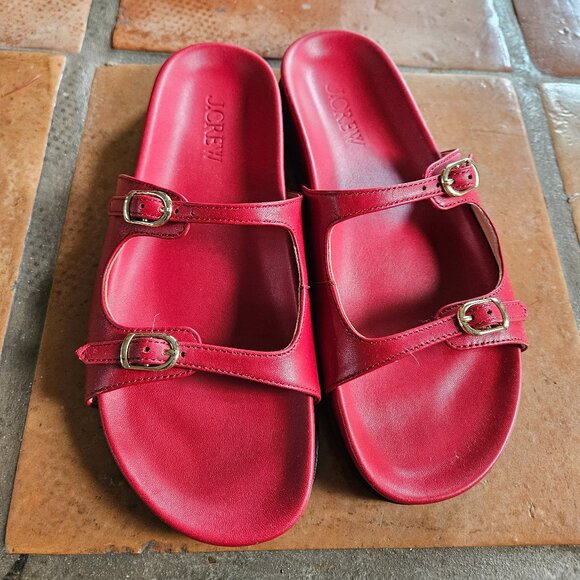 JCREW Colbie buckle sandals in leather (red) 9.5 NEW - Picture 2 of 4